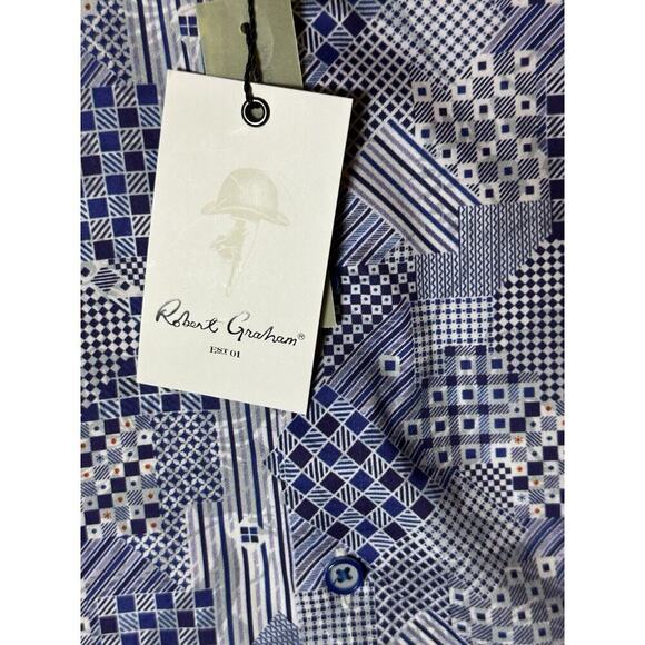 Robert Graham Shirt Mens Small Blue Geometric Long Sleeve Button Embroidered NWT - Picture 2 of 11